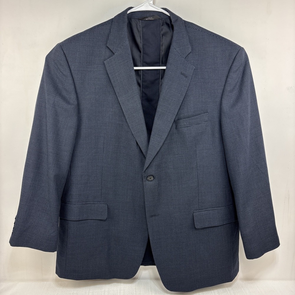 Haggar Men's 2 Button Blazer Suit Jacket Blue Houndstooth Size 46R Wool READ